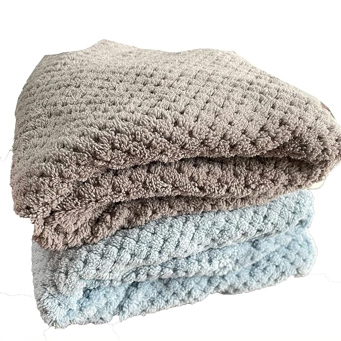 M-bestl 2 Pack Absorbent Microfiber Hair Towel Wrap,Anti-frizz Hair Drying Towel with Button to Dry Hair Quickly,25.6X9.8 inch (Gray&Blue)