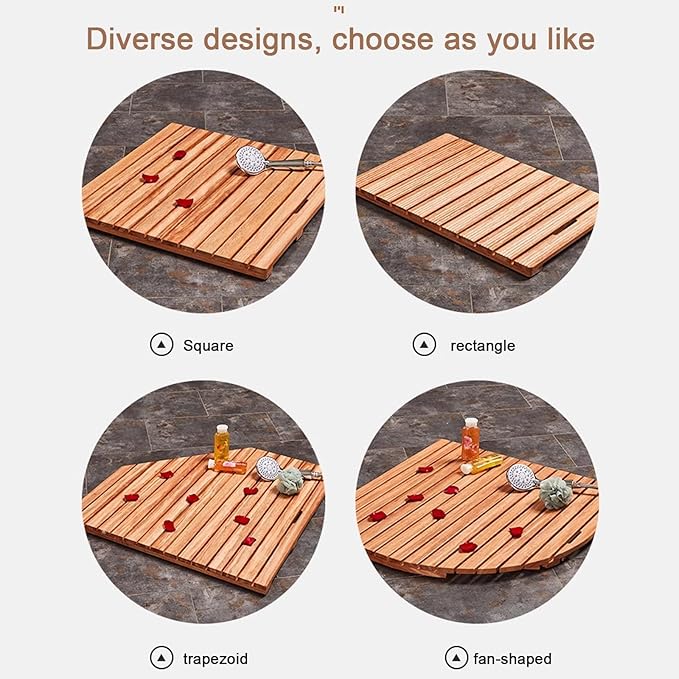 Natural Anti-Slip Bamboo Bath Mat,Durable Rectangular Wooden Bath Mat,Bathroom Solid Wood Floor Mat,Bamboo Duckboard Bath Mat,Water Resistant Shower Mat,Bathtub Mats,40x40cm