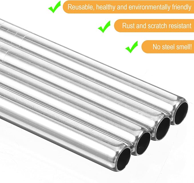 Stainless Straws, 10 Packs Reusable Milkshake Straws Short Metal Drinking-Straws 6.3 Inches Coffee Tea Straw Thick Cocktail Straw with Storage Bag for Juice, Coffee, Milk, Tea, Silver