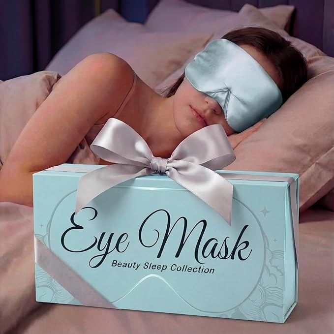 SLEEP SANCTUARY 100% Pure Mulberry Silk Sleep Mask - 22 Momme Light Blocking Hook & Loop Silk Eye Mask for Sleeping - Secure Fit for Side Sleepers, Women & Men - Cloud Soft (Misty Blue)