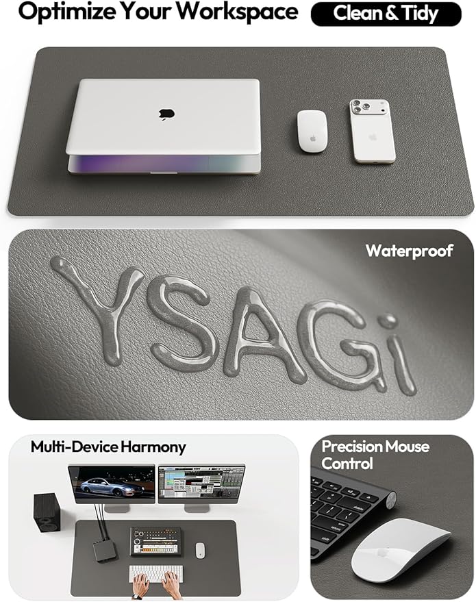 YSAGi Leather Desk Pad Protector, Office Desk Mat, Large Mouse Pad, Non-Slip PU Leather Desk Blotter, Laptop Desk Pad, Waterproof Desk Writing Pad for Office and Home (Dark Grey,55" x 24")