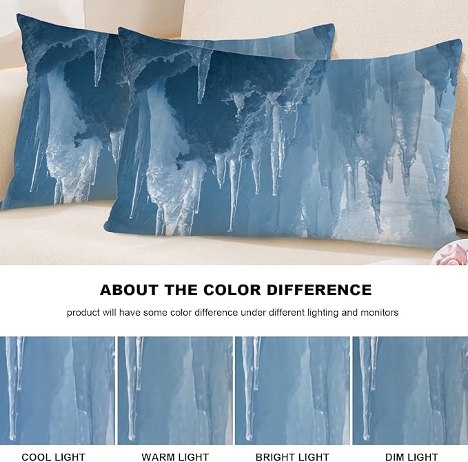 Shrahala Icicles Stalagmites Ice Cave Throw Pillow Cover, Icicles and Stalagmites in Cave Lumbar Pillowcase Blended Double-Sided No Inserts for Bedroom Living Room Set of 2 (12 x 20 in)