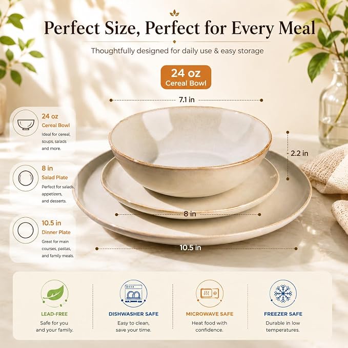AmorArc Ceramic Dinnerware Sets,Handmade Reactive Glaze Stoneware Plates and Bowls Sets,Highly Scratch Resistant | Dishwasher & Microwave Safe Dishes Set,Service for 6 (18pc)