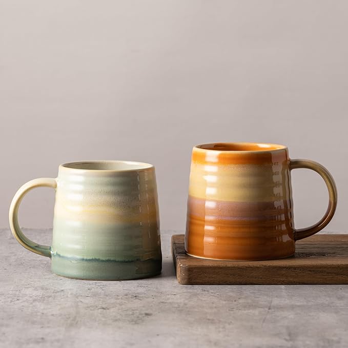15.5 Oz Large Reactive Glaze Ceramic Mug, Heavy Weighted Stoneware Coffee Cup, Wide Base, Thick Wall Big Tea Cup with Custom Package Box, Microwave & Dishwasher Safe (Orange)