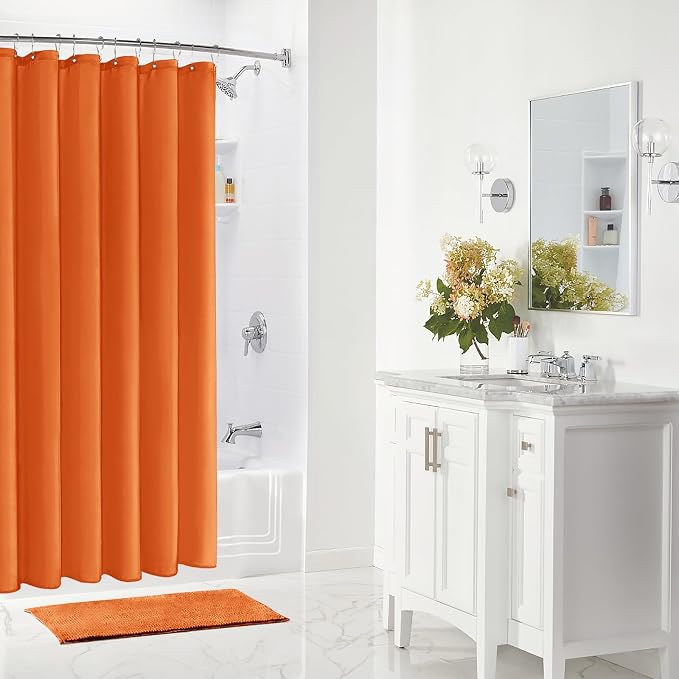 Gibelle Extra Long Shower Curtain Liner 72 x 84 Inches, Orange Shower Curtain Liner, Washable Waterproof Fabric Bathroom Shower Curtain