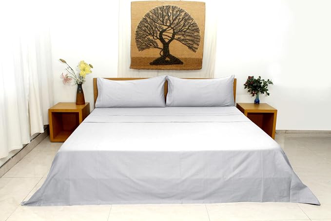 Organic Cotton Long Staple Silky Soft Single Pick Sateen Bed Sheet Set - Luxurious & Premium Hotel Quality - GOTS Certified - Solid Dyed (Grey Dawn, King (U.S. Standard))