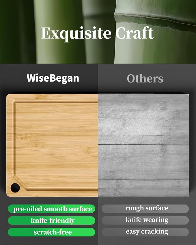 Kitsure Bamboo Cutting Board Set - Multi-Sizes Wooden Cutting Boards for Kitchen, Convenient Kitchen Essentials with Deep Juice Grooves, Cutting Board for Chopping & Serving, 2 Pack, Natural