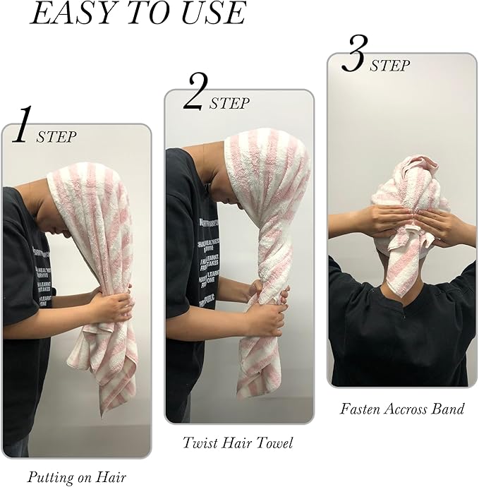 Chloven Large Microfiber Hair Towel Wrap for Women - Anti Frizz Hair Turbans, Super Absorbent & Lightweight, Ideal for Curly Long Hair with Elastic Strap