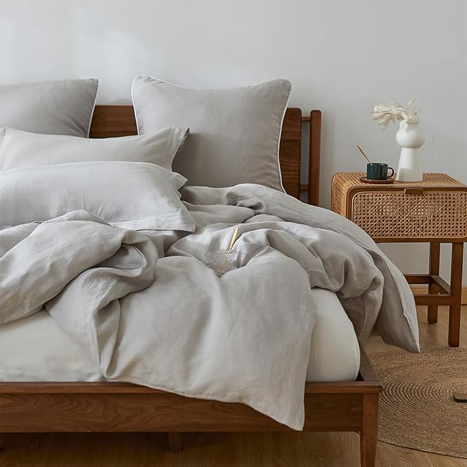 100% French Linen Pillow Shams Basic Style - Pack of 2 - Washed Solid Color Natural Flax Soft Breathable - Grey, 20'' x 26''