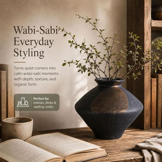 Wabi Sabi Rusty Vintage Vase, 11.4" Tall Wabi Sabi Decor Rustic Farmhouse Pottery Vase for Centerpiece, Textured Pottery Flower Vases for Home Decor, Table, Living Room, Bathroom, Kitchen (11.4 in)