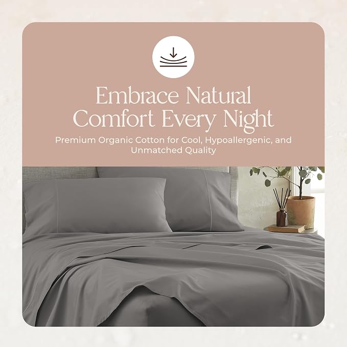 Certified Organic Full Flat Sheet Only - 100% Organic Cotton Top Sheet with Luxurious Soft and Breathable 300 Thread Count Sateen Weave Finish - GOTS & Fairtrade Certified (Stone, Full)
