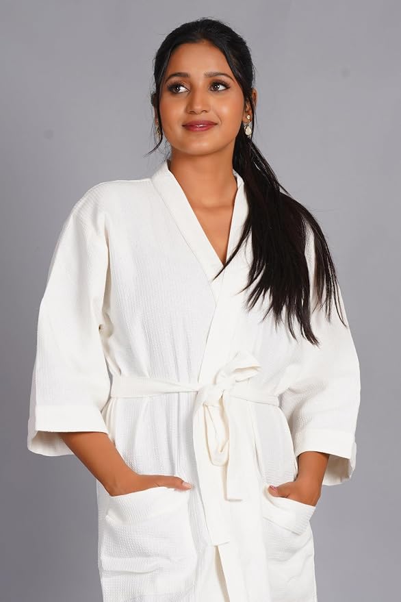 COTSILER Cotton Waffle Bathrobe for Women – Lightweight Spa Robe with Belt & Front Pockets