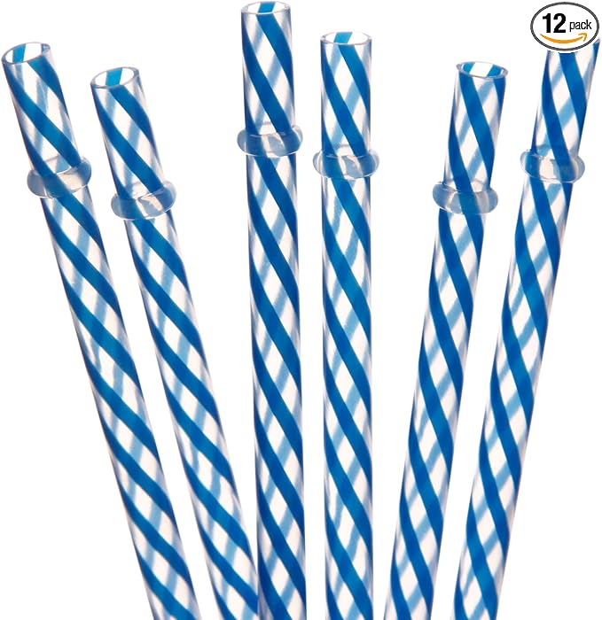 Dakoufish 12 Piece 11 Inch Reusable Plastic Thick Drinking Straws BPA Free Mason Jar Straws small Stripe Color (11inch Blue)