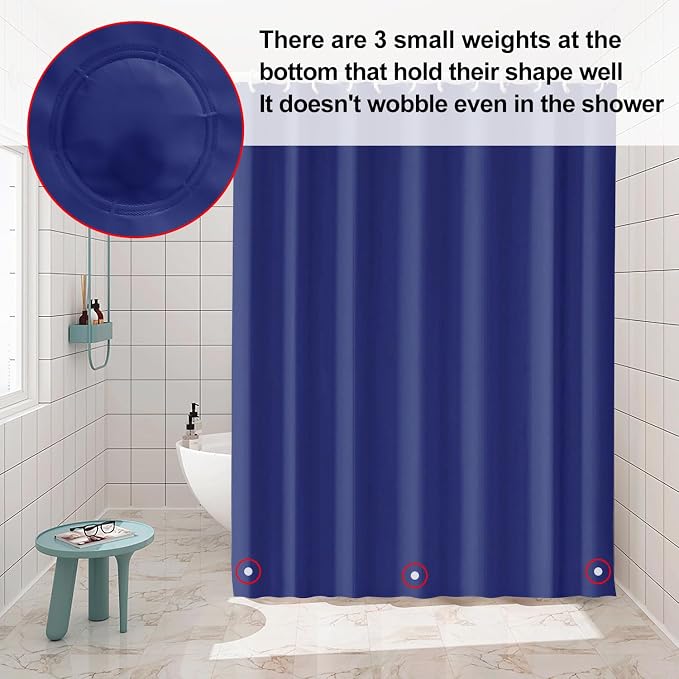 timecity Dark Blue Shower Curtain Liner PEVA Bath Curtain with 3 Magnets Thickened Waterproof Quick Drying Shower Curtain Set with 12 White Plastic Hooks Shower Liner for Bathroom Shower,71x71inch