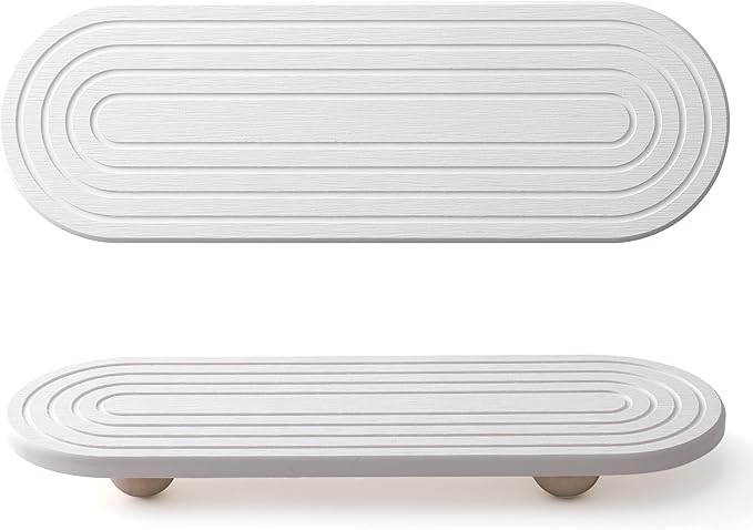 2PCS Water Absorbing Stone Tray for Sink, Quick Drying Diatomite Bathroom Tray Countertop, Stone Drying Mat for Kitchen Counter Faucet, Soap Dish Dispenser Vanity Organizer, White-11.8" x 4"