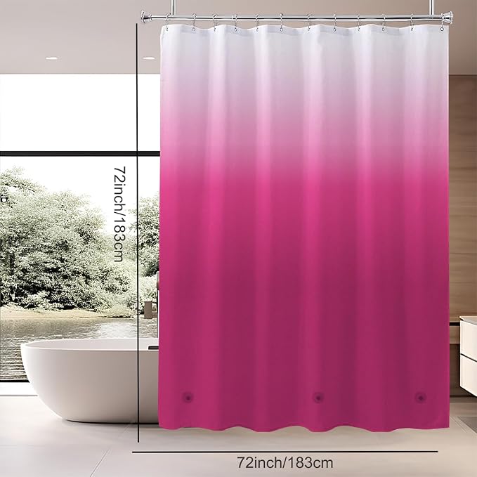 TIKABC Shower Curtain Liner, 4G PEVA Shower Liner, Plastic Waterproof Shower Curtains, with Grommet Holes and 3 Magnetic Weights(Gradient Red)