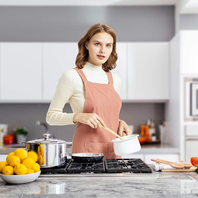 ELEZAY Aprons for Women with Pockets Plus Size Comfort Cross Back No Tie Cotton Linen Apron Pinafore
