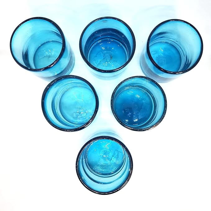Solid Aqua Blue 9 oz Short Tumblers (set of 6), Recycled Glass, Lead-free, Toxin-Free (9oz Tumbler)