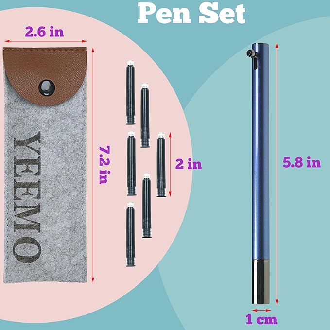 Retractable Fountain Pen – 0.38 mm Extra Fine Nib Fountain Pen, Smooth Fancy Pens with Converter, 6 Ink Cartridges & Gift Pouch for Writing (Blue)