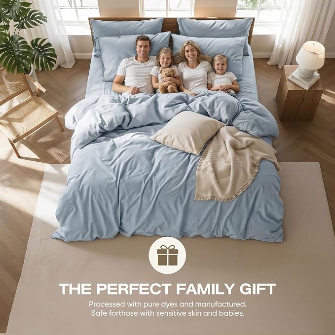 100% Pure French Flax Linen Blend Duvet Cover Set Queen Size, 3-Piece Breathable Bedding Set with Long Zipper Closure & Corner Ties, Soft, Lightweight & Durable Bedding Ideal for Hot Sleepers