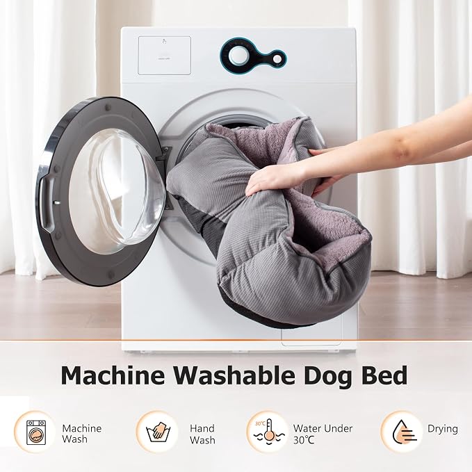 MIXJOY Dog Beds for Small Dogs, Cat Beds for Indoor Cats Washable, Calming Pet Small Size Dog, Soft Rectangle Pet Beds Sofa Cuddler, Orthopedic Cozy Puppy Beds, Anti-Slip Bottom(20x19in, Grey)