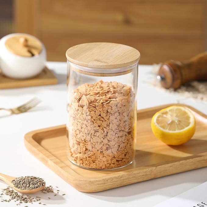 6-Pack Glass Storage Jars with Bamboo Lids,32 fl oz Candy Containers | 32 fl oz/950ml, Glass Canister Set, Airtight Containers for Kitchen Dry Goods, Coffee, Tea, Sugar,Flour,Candy, Cookie, Pasta