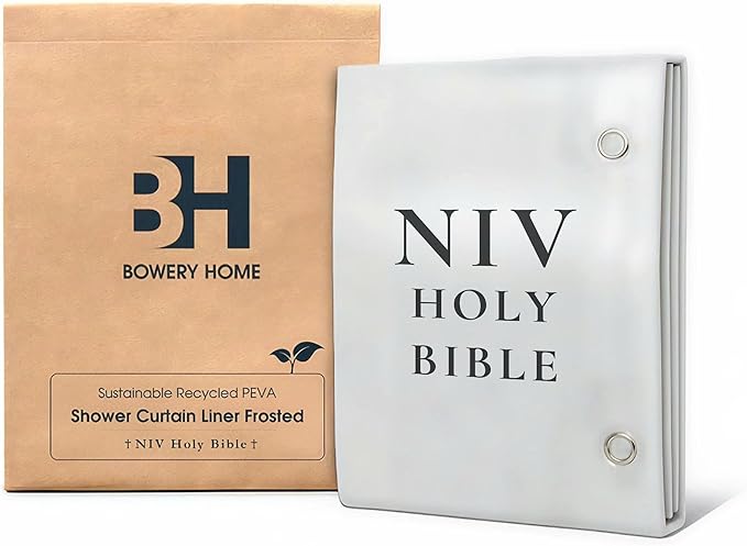 Bowery Home Eco-Friendly Recycled PEVA Shower Curtain Liner – Waterproof, Sustainable, Non-Toxic Shower Curtain Liner, NOT Made in China - 72x72in, 4G – NIV Holy Bible Verses