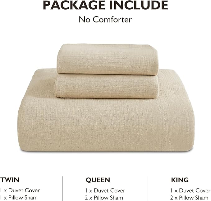 EMME Muslin Cotton Duvet Cover Set Twin Size Linen Like Soft Breathable Lightweight Summer Comforter Cover Set with Zipper Closure (Twin, 68"x90")