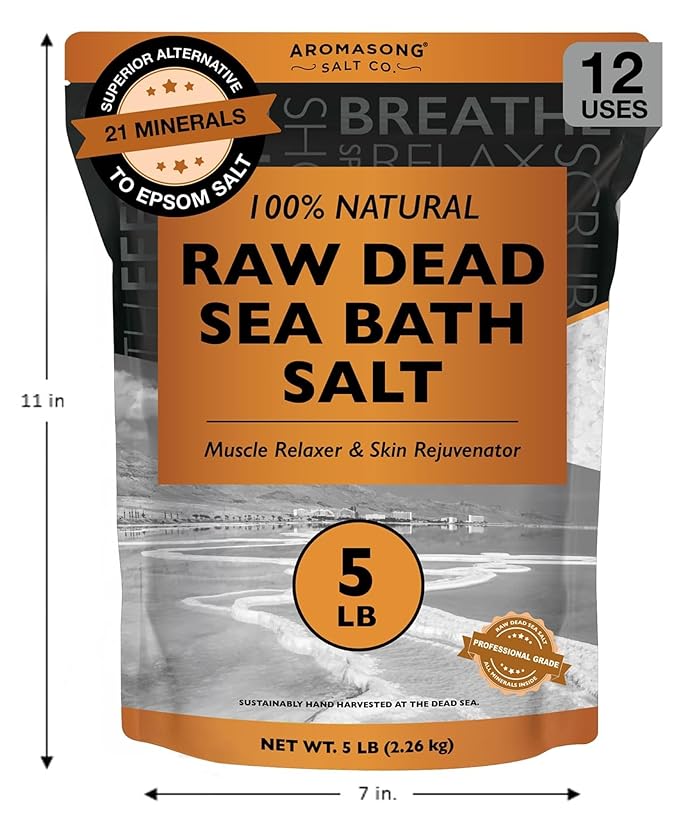 Aromasong RAW Natural Dead Sea Salt (5 LB.) with RAW Dead Sea Salt Infused with Natural Lavender Essential Oil (2.43 lb.) - Bath Soak for Women & Men with Tired Muscles & Skin Issues.