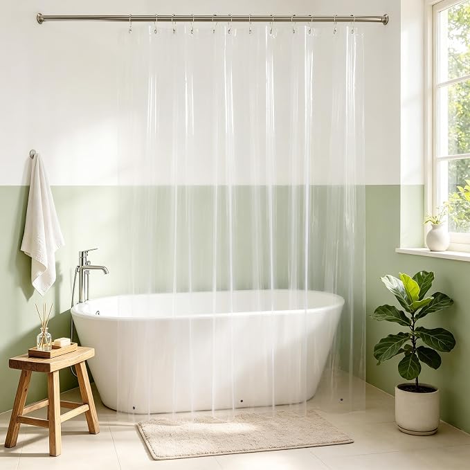 Mrs Awesome Clear Shower Curtain Liner with 3 Magnets, 70x60 Premium Flexible Sturdy Plastic Shower Curtain for Bathroom Lightweight, Waterproof, Clear