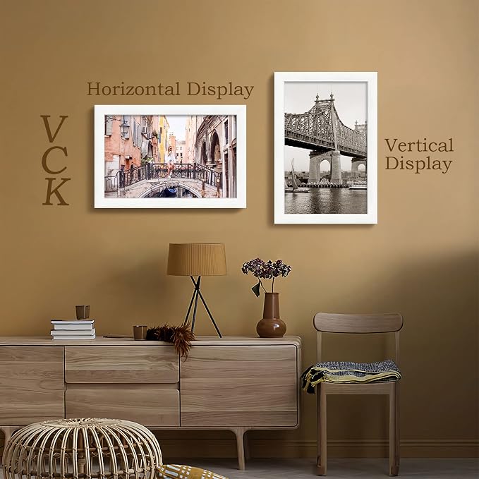 VCK 11x17 Picture Frame Set of 4 - White, Gallery-Quality Wood Poster Frames, 1.1-Inch Wide Border, Polished Plexiglass, Vertical or Horizontal Wall Display for Photo/Art/Prints, White