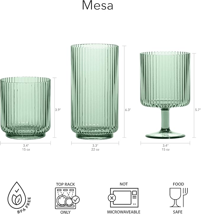 Abode Homewares Mesa 22 oz Durable Acrylic Jumbo Drinking Glasses, Shatter-Resistant and Dishwasher-Safe Indoor/Outdoor Drinkware, Ideal for Water, Iced Tea, Juice, and Cocktails - Pink - Set of 6