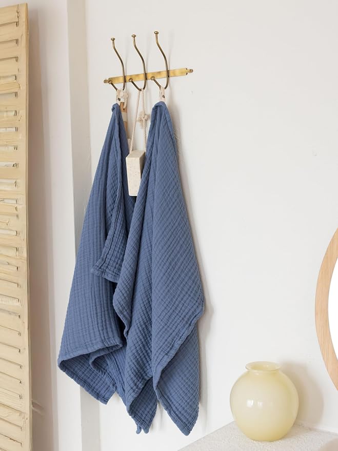Muslin Hand Towels Pack of 4, Luxury 100% Turkish Cotton Thin Soft Quick-Dry Lint-Free Large Size Bath Hand Bathroom Towel Sets (Indigo Blue, Pack of 4 Hand Towels)