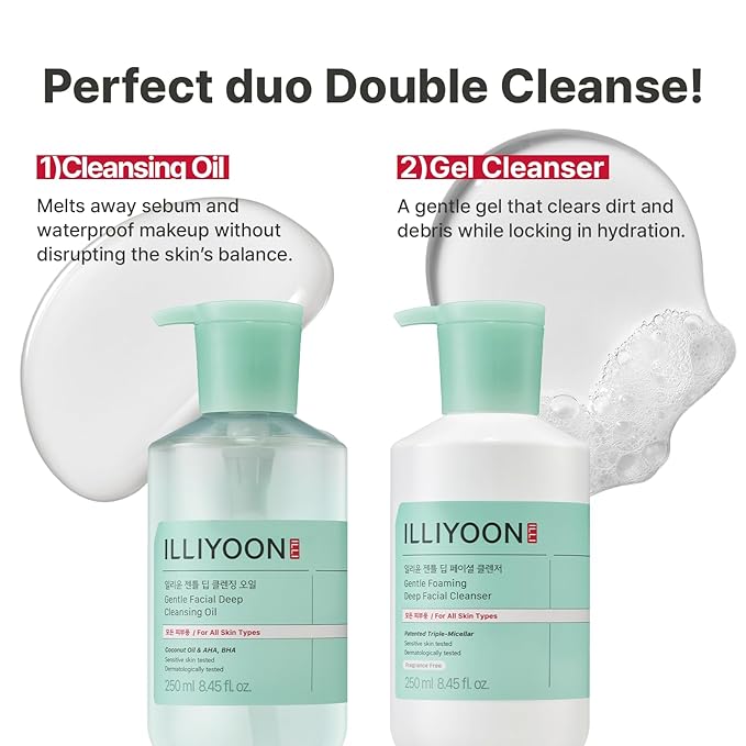 Illiyoon Gentle Deep Facial Cleanser | Low pH Gel-to-Foam Face Wash for Sensitive Skin, Hydrating Gel Cleanser & Daily Makeup Remover, Korean Skincare, 8.45 fl.oz.
