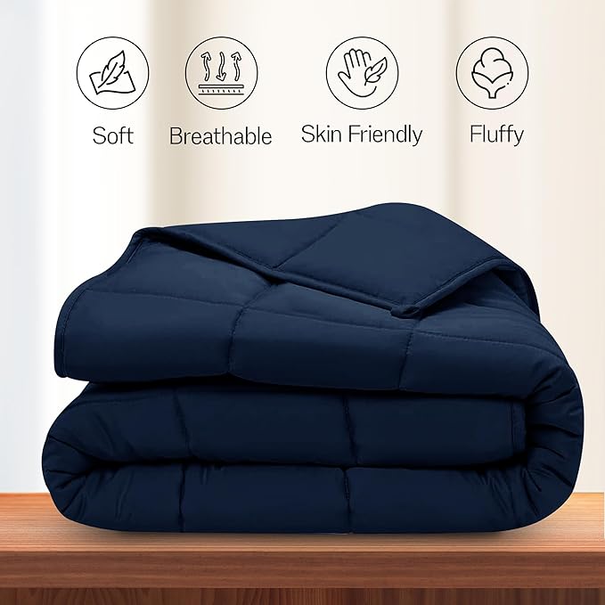 Queen Comforter, All Season Down Alternative Duvet Insert - LUX Décor 88x88 Lightweight Bed Comforter, Box Stitched with Corner Tabs, Machine Washable Hypoallergenic Microfiber, Oeko-TEX - Navy Blue