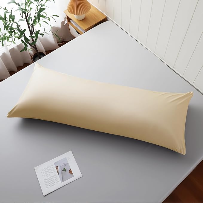 Body Cooling Pillow Case,Viscose Derived from Bamboo Long Pillow Protectors, 400 TC Soft Silky Breathable Summer Body Pillowcases with Zipper Hidden (Body Beige)