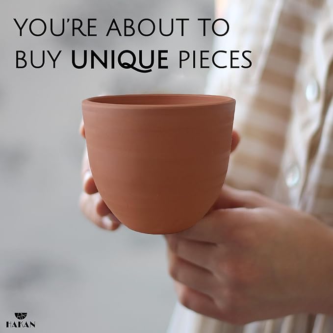 Hakan Kapadokya 16.9 oz, 4 Pcs, Handmade Pottery Mug Set of 4, Clay Cups for Beverages, Earthenware Flower Pot, Unglazed Clay Bowls, Drinking Cups for Decoration