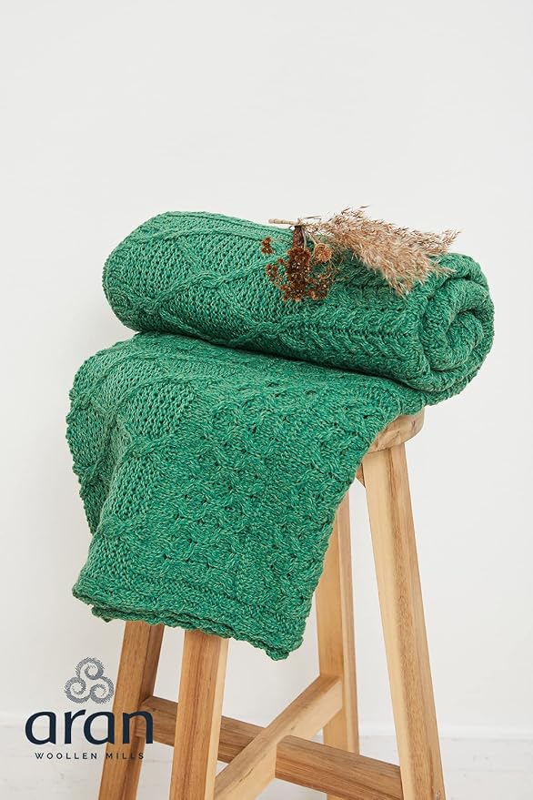 Carraig Donn Aran Woollen Mills Irish Blanket 100% Merino Wool Throw Made in Ireland Patchwork Design (Merino Kiwi)