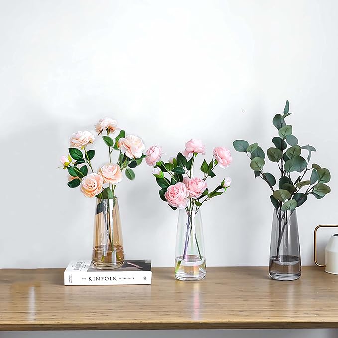 FANTESTICRYAN Modern Glass Vase Crystal Clear Glass Vase for Home Office Decor (Crystal Grey)