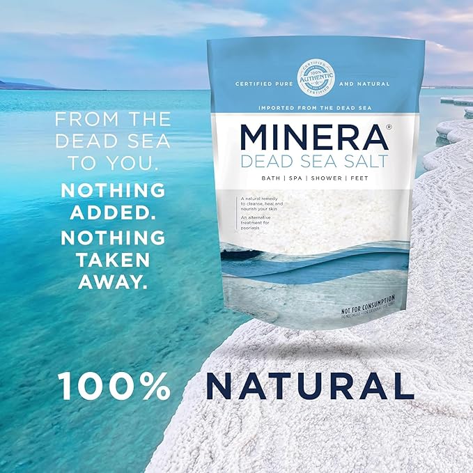 Minera Fine Grain Dead Sea Salt for Bath & Soaking – 38 lbs (Qty. 2 x 19 lb. Bags), Fast-Dissolving, 100% Pure & Natural, Unscented, Skin-Nourishing Bulk Sea Salt