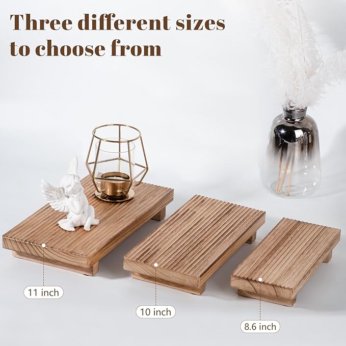 Bathroom Tray Farmhouse Decor Pedestal Stand Wood Riser Display Kitchen Accessories Soap Holder for Sink, Counter, Vanity,10 * 4.5 Brown