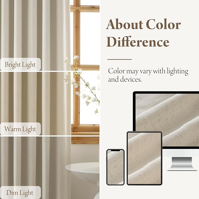 RYB HOME 100% Blackout Beige Pinch Pleated Linen Curtains for Bedroom, 2 Layers Thermal Insulated Natural Neutral Decor for Farmhouse Living Room, 40" W x L84 L, 2 Panels Set