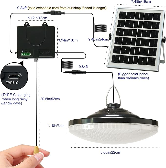 HULPPRE 3000lm Solar Shed Light Indoor Outdoor with Pull String, Daytime or Night,Dusk to Dawn,Bright with 169 LEDs,IP65 Waterproof,3 Modes,for Barn,Chicken Coop,Patio,Garden,Yard,Gazebo