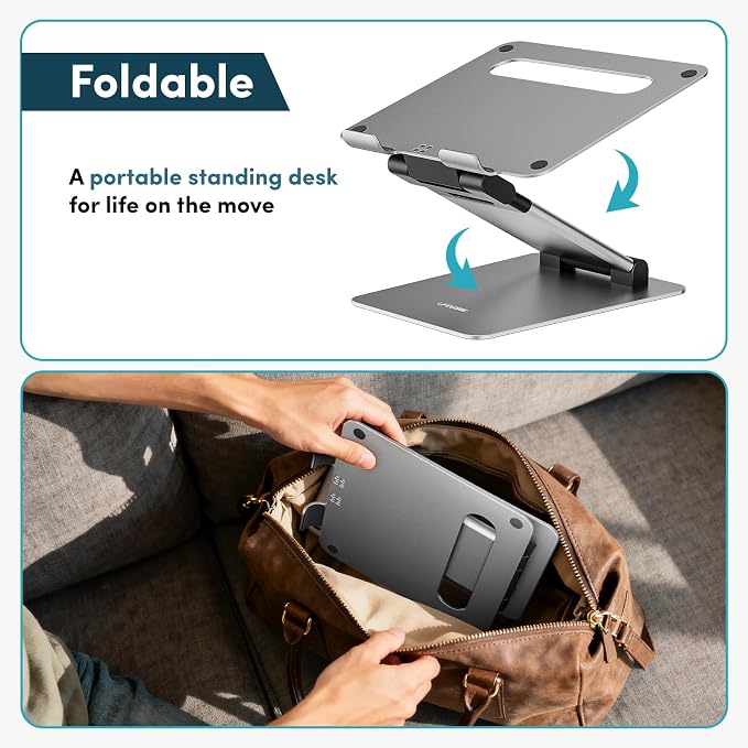 Lifelong Aluminum Adjustable Laptop Stand, Extra Tall 20" Riser, Grey | Ergonomic Portable Foldable Computer Stand, Fits 10-17” Laptops for Office Meetings, Teamwork & Desk Setup