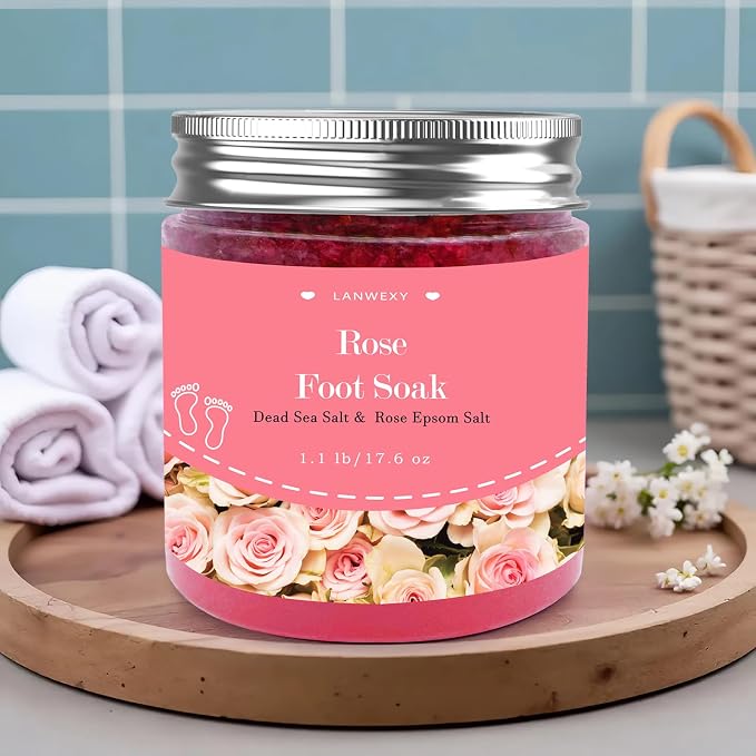 Rose Foot Soak with Epsom Salt and Sea Salt. Organic Natural Handmade Spa Pedicure Care For Foot Callus, Dry Cracked, Tired Feet, Stubborn Foot Odor Scent.(1.1 Lbs)