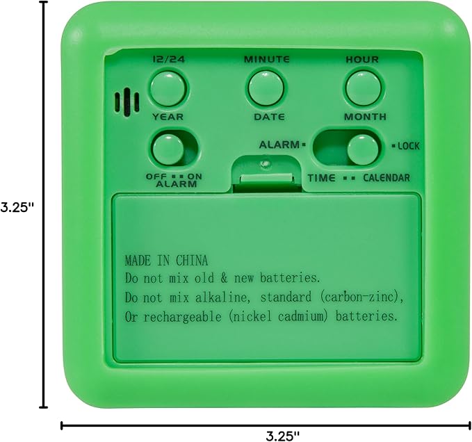 Equity 70911 Digital Green Silicone Cube Alarm Clock with On-Demand Backlight