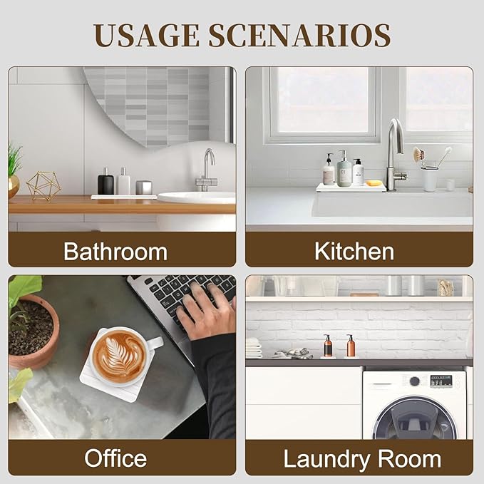 3 PCS Premium Diatomite Coasters with Grooved Design - Thirsty Absorbent Stone Tray for Soaps Dish, Plants, Toiletries - Keep Bathroom & Kitchen Counter Top Dry & Tidy (8.3 x 3.9 & 3.9 x 3.9 Inches)