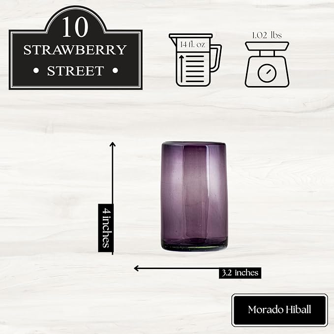 10 Strawberry Street Morado Mexican Glassware, Hiball, Set of 4
