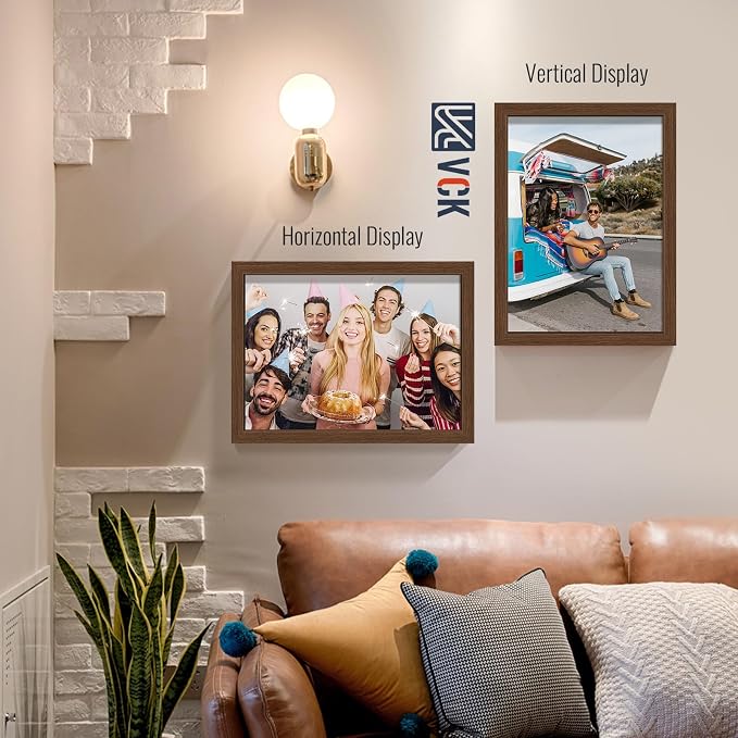 VCK 12x16 Picture Frames Brown 3 Pack, Wide Border Wood, Tempered Glass, Display 8.5x11 Photo with Mat or 12 x 16 without, for Home, Office, Gallery, Woodgrain Series, Wall Hanging