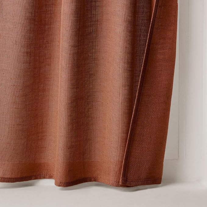 MIULEE Burnt Orange Kitchen Curtains 30 Inch Length 2 Panels, Soft Thick Linen Textured Semi Sheer Light Filtering Short Cafe Tier Curtains for Small Half Window Back Tab Rod Pocket Fall Boho Decor